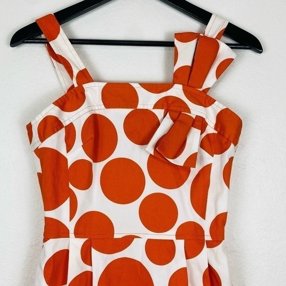 SARA CAMPBELL Ivory Orange Polka Dot Bow Shift Elegant Dress Size 2 - Picture 2 of 12